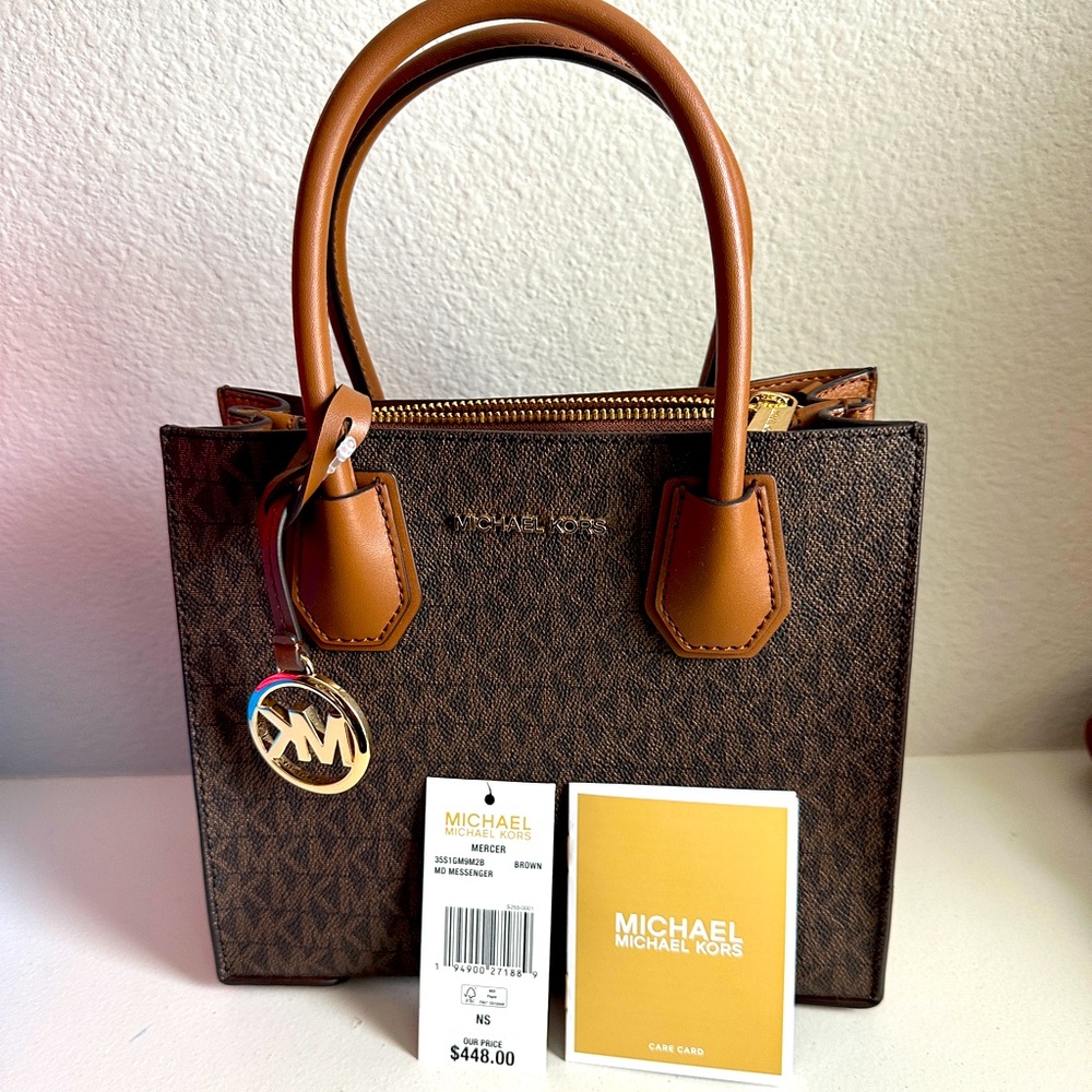 Michael Kors Mercer Medium Logo and Leather Accordion Crossbody Bag